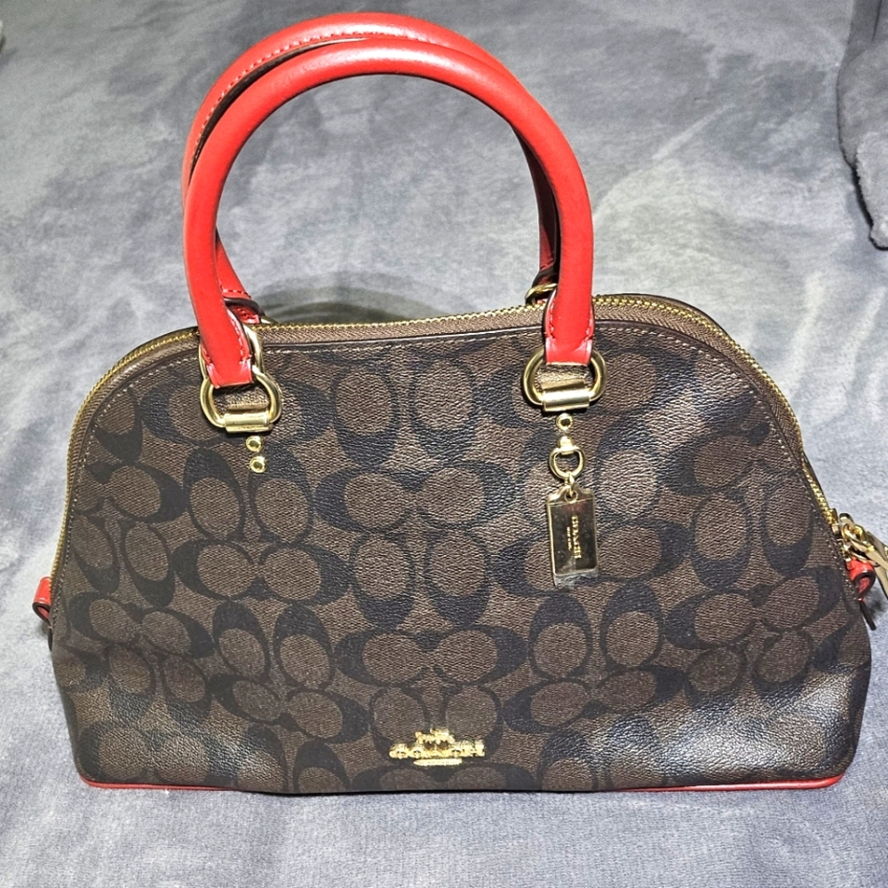 Coach Signature Brown and Red Handbag